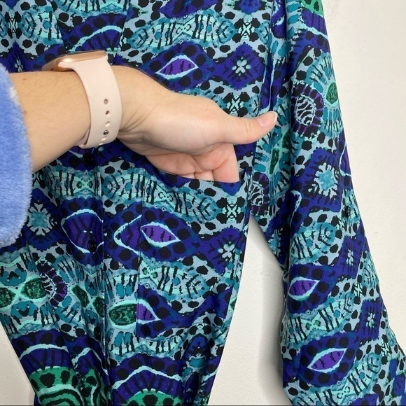 Anthropologie Maeve Ikat Frequencies Button Down Shirtdress Dress w/Belt - Picture 3 of 8